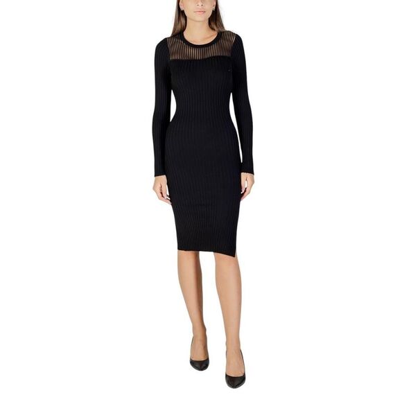 Morgan De Toi Ribbed Midi Dress Sheer Panel Women black Dresses